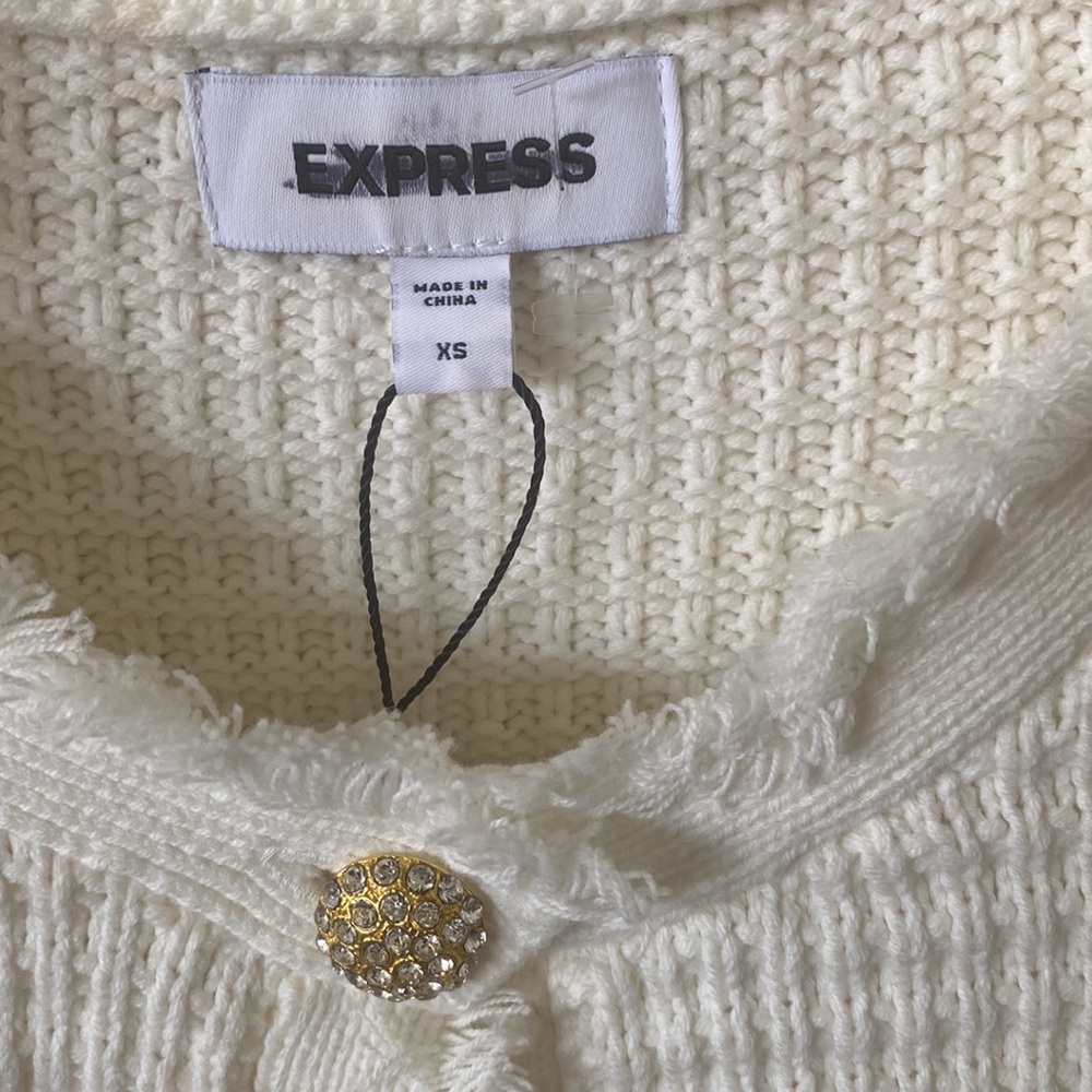 “Express” ivory, textured, embellished button sweater/blazer; size XS; NWOT - Picture 11 of 13